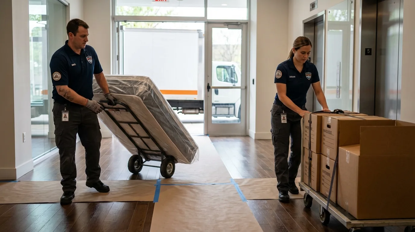 Professional apartment movers loading elevator in Wind Gap, PA